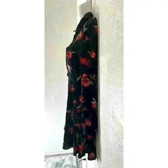 Zara Black/Red Flower Print Shirt Dress Fitted Torso Then Flirty Flair Sz XS - Picture 5 of 9